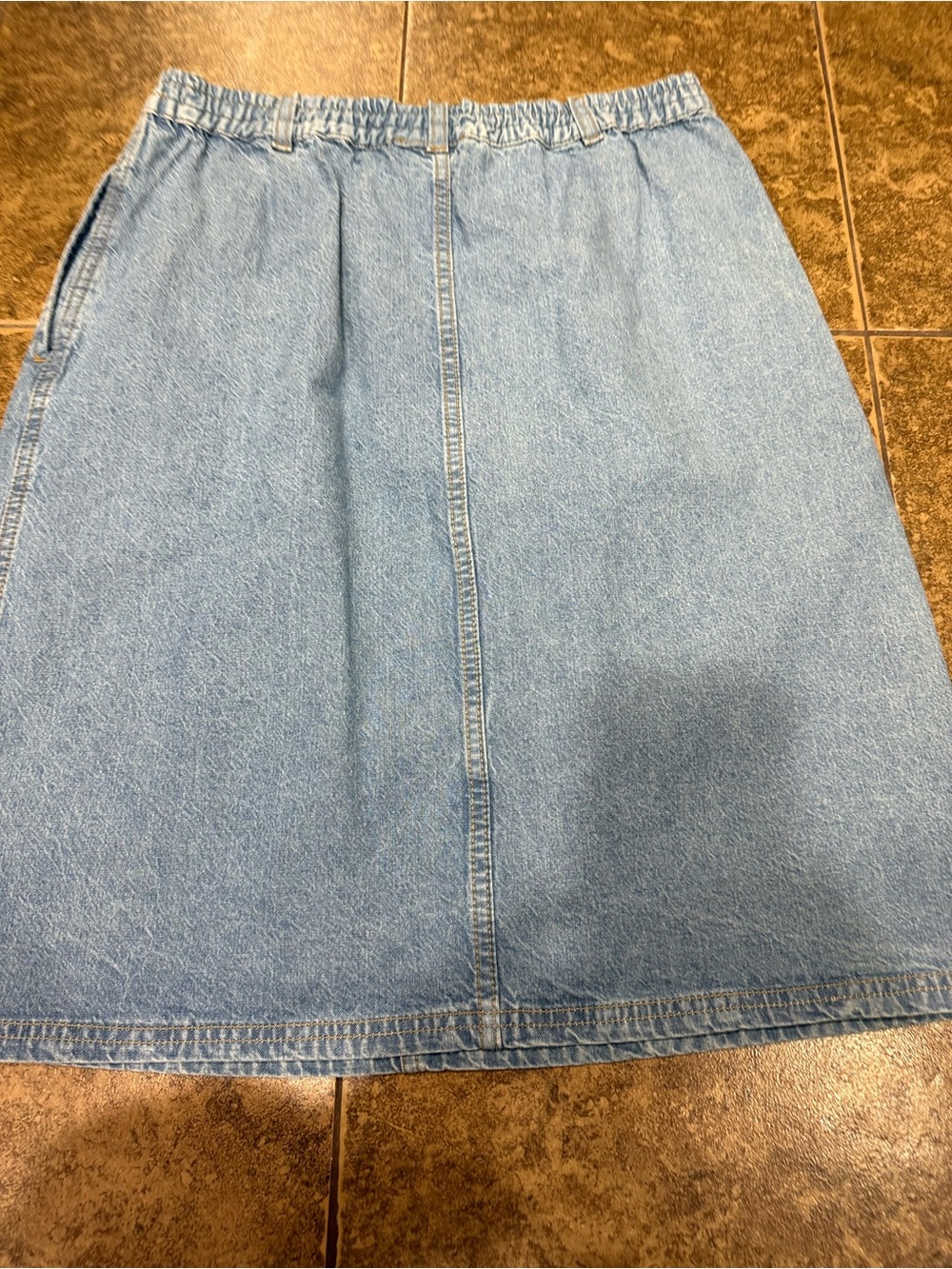 Vintage Jean Blue Denim Midi Skirt Size Large Elastic Back Waist Modest - Picture 7 of 9